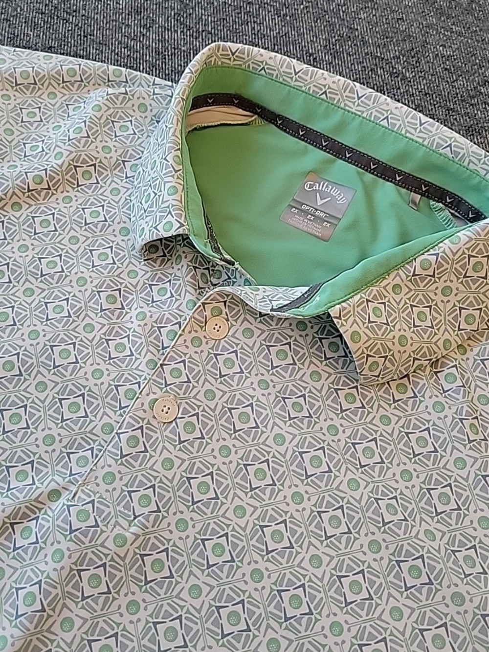Callaway Polo Shirt Men's 2XL Opti Dri Green Golf All Over Print Stretch 2X Big